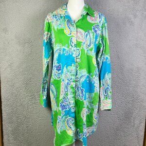 Lauren Ralph Lauren Pajama Dress Womens Medium Green Paisley PJ Top Button